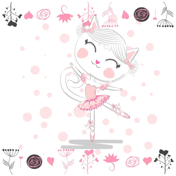 Handritad Vacker Härlig Liten Ballerina Katt — Stock vektor