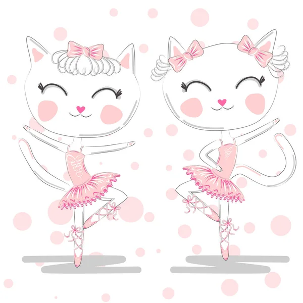 Pembe Bale tutu ve Pointe sevimli beyaz balerin kediler bir çift, t-shirt üzerinde çocuklar baskı.