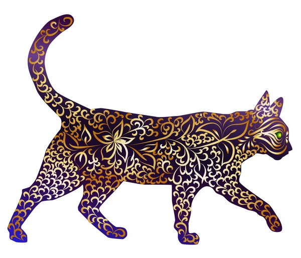 优雅的猫 手绘在印度风格 优雅的概念 猫的美丽 印度风格的手工画的独特图案 — 图库矢量图片