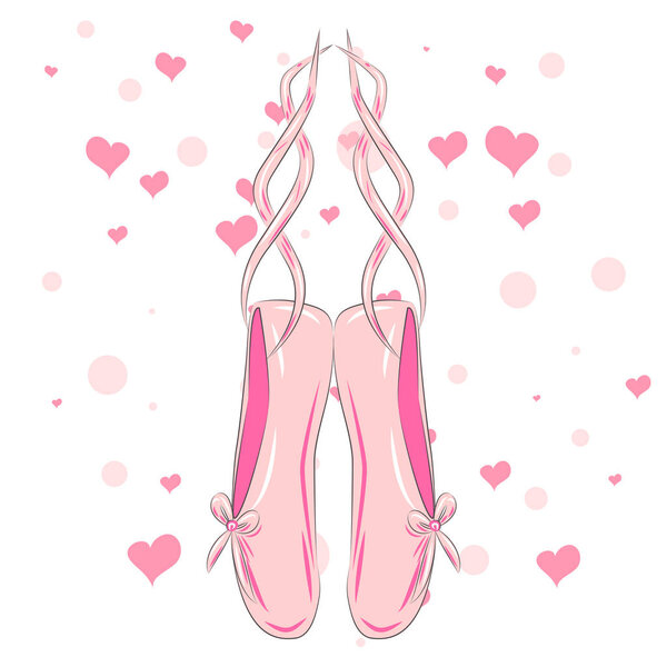 Hanging pink ballet shoes illustration made in outline style.