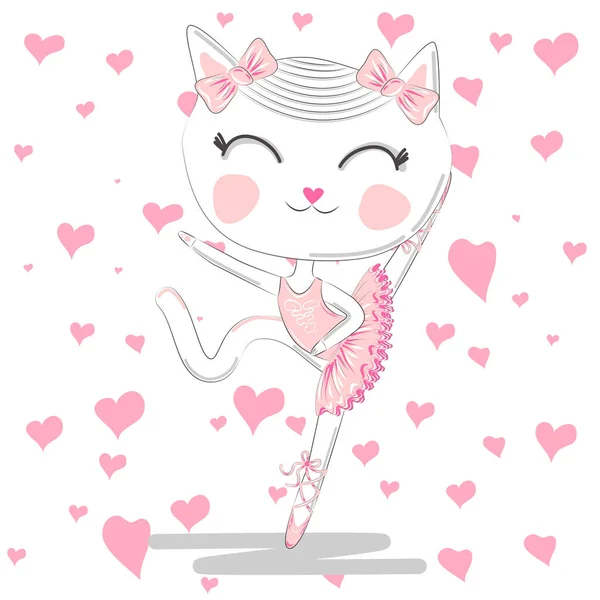 Schattige Ballerina Cat Dancing Ballet Roze Tutu — Stockvector