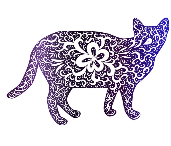 Gato Elegante Silueta Pintado Mano Estilo Indio Impresión Diseño Concepto — Vector de stock