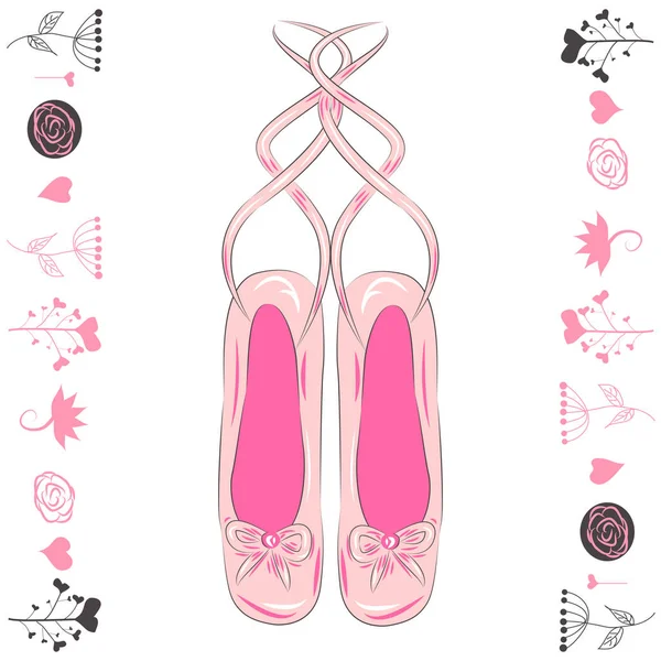 Colgante Zapatos Ballet Rosa Ilustración Hecha Estilo Contorno — Vector de stock