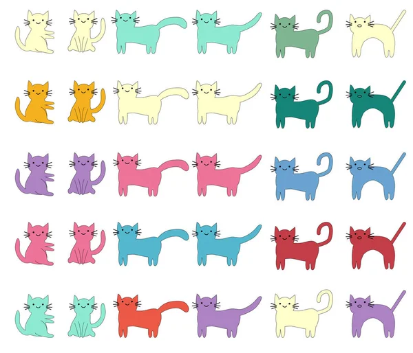 Ensemble Races Différentes Chat Animal Compagnie Mignon — Image vectorielle