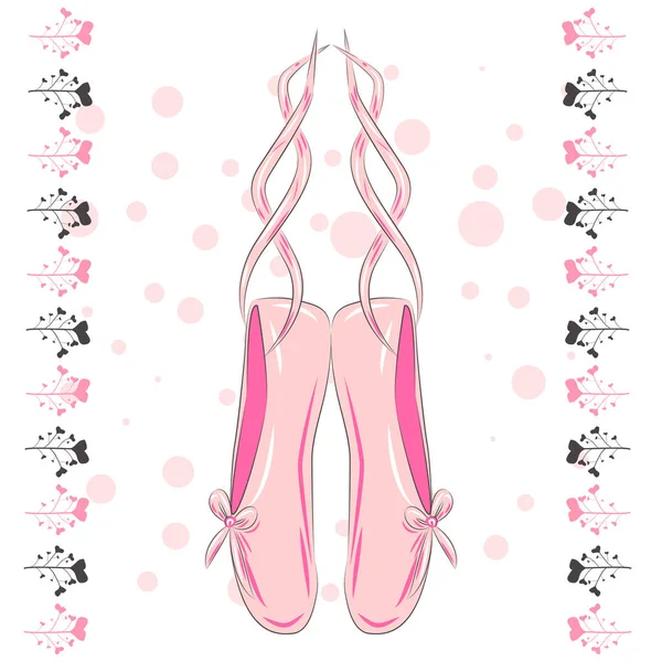Shirt Design Sketch Silhouette Hand Drawn Pointes Shoes Bow Pink — Stock Vector