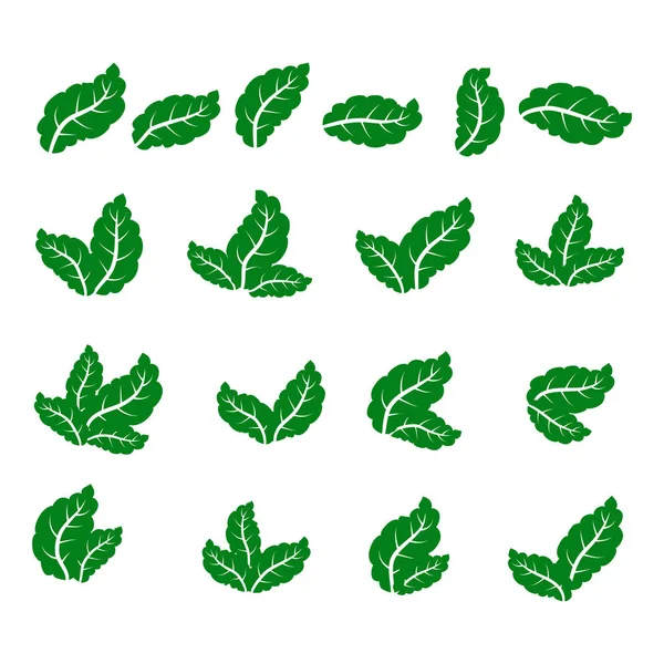 Πράσινα Φύλλα Εικονίδια Που Λευκό Φόντο — Διανυσματικό Αρχείο