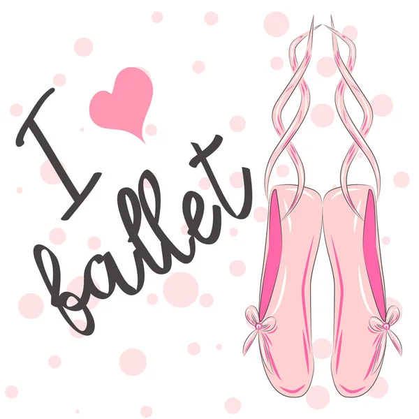 Love Ballet Calligraphic Lettering Composition Ballet Shoes Funny Pink Girlish — Stock Vector