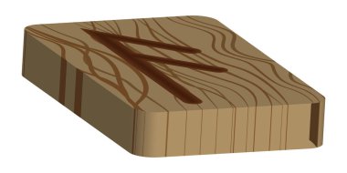 Runa Ansuz. Yatay projeksiyon. Iskandinav. Taklit yanan odun. Ahşap Kesme Doku