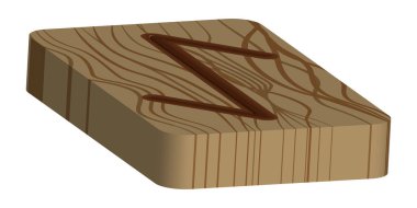 Rune Eihwaz. Yatay projeksiyon. Iskandinav. Taklit yanan odun. Ahşap Kesme Doku