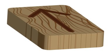 Rune Teiwaz. Yatay projeksiyon. Iskandinav. Taklit yanan odun. Ahşap Kesme Doku