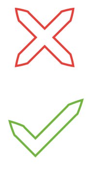 İnce çizgi işaret simgeleri. Yeşil onay ve kırmızı çapraz onay işaretleri düz çizgi simgeleri seti.