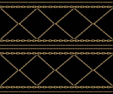 İç içe geçmiş altın zincirlerin vektör dikişsiz deseni. Gerçekçi illüstrasyon yalıtılmış