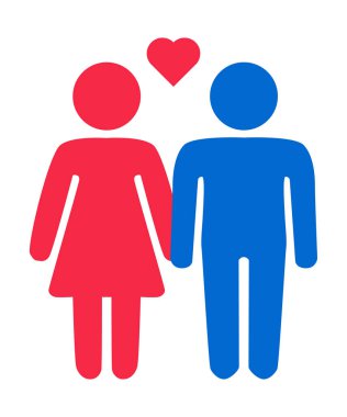 Heteroseksüel romantik randevu. Yukarıda kalp şekli olan erkek ve kadın. Vektör çizgisi sembolü