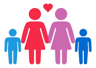 Çocuklu lezbiyen kadınların bir aile çift şematik bir tasviri