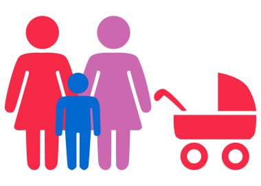 Çocuklu lezbiyen kadınların bir aile çift şematik bir tasviri