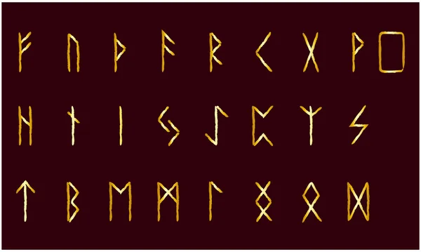 一套老挪威斯堪的纳维亚的流质。润字母表。神秘古代符号. — 图库矢量图片