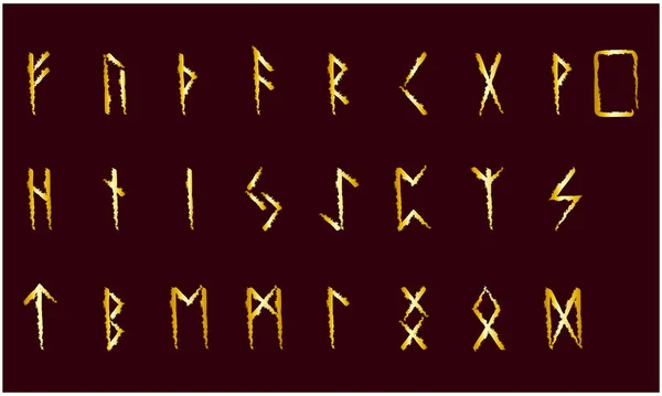 一套老挪威斯堪的纳维亚的流质。润字母表。神秘古代符号. — 图库矢量图片