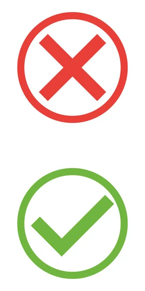 Marca de verificación plana vectorial iconos para aplicaciones web y móviles. Colores rojo y verde . — Archivo Imágenes Vectoriales