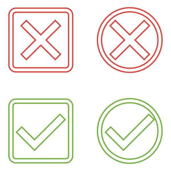 Conjunto de vectores de diseño plano Marcas de verificación Iconos. Diferentes variaciones de garrapatas y cruces representan la confirmación — Vector de stock