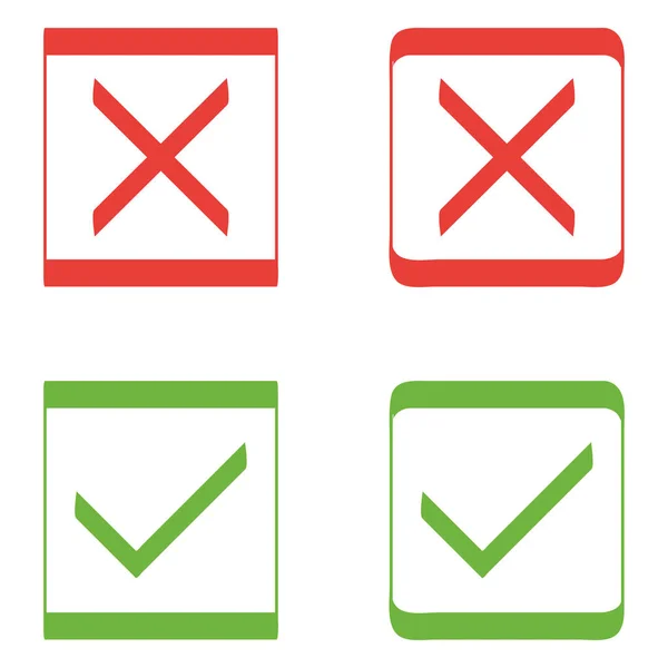 Set of Modern Check Mark Icons in Red, Green Monochrome Colors Isolated on White Background. — Stock Vector