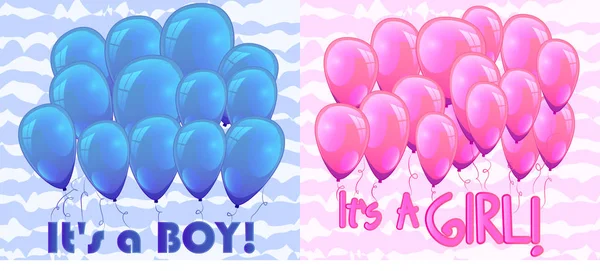 Blå ballonger och inskriptionen detta är en pojke som hälsning kort — Stock vektor