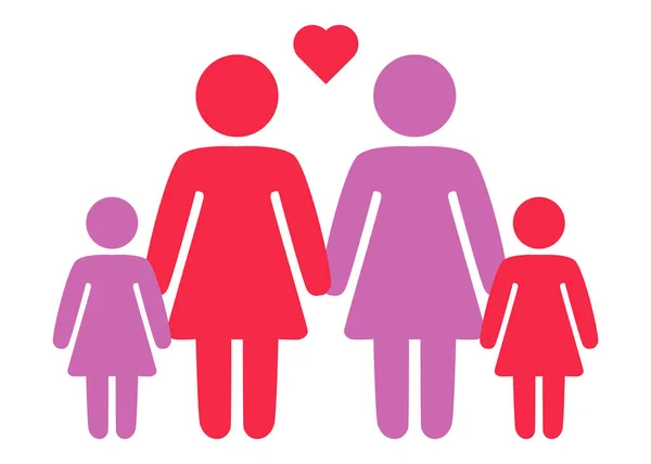 Una rappresentazione schematica di una coppia familiare di donne lesbiche con bambini — Vettoriale Stock