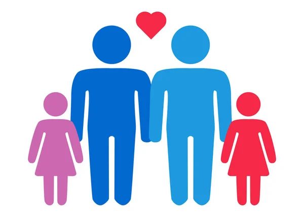 Una rappresentazione schematica di una coppia familiare di uomini gay con bambini — Vettoriale Stock