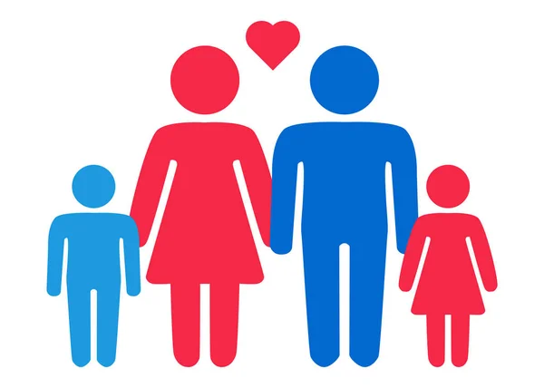 Schematische Darstellung eines heterogenen Familienpaares Mann und Frau mit Kindern, Ikone — Stockvektor