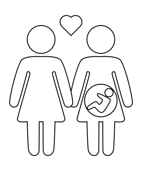 A schematic depiction of a family couple of lesbian women with children — Stock Vector