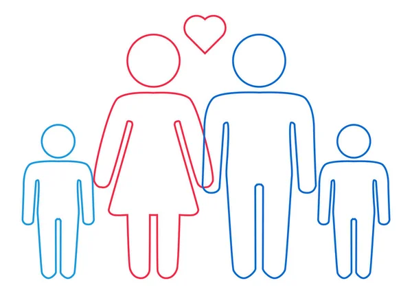 En schematisk skildring av en hetero familj par man och kvinna med barn, Icon — Stock vektor
