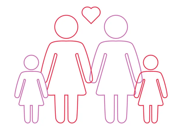 Μια σχηματική απεικόνιση ενός οικογενειακού ζευγαριού λεσβιών γυναικών με παιδιά — Διανυσματικό Αρχείο