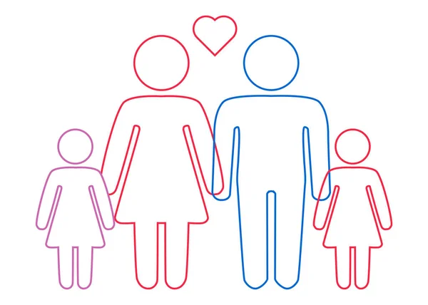 Схематичне зображення пари гетеро сімей чоловік і жінка з дітьми, ікона — стоковий вектор