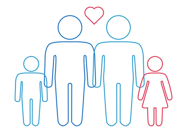 Une représentation schématique d'un couple familial d'hommes gais avec enfants — Image vectorielle