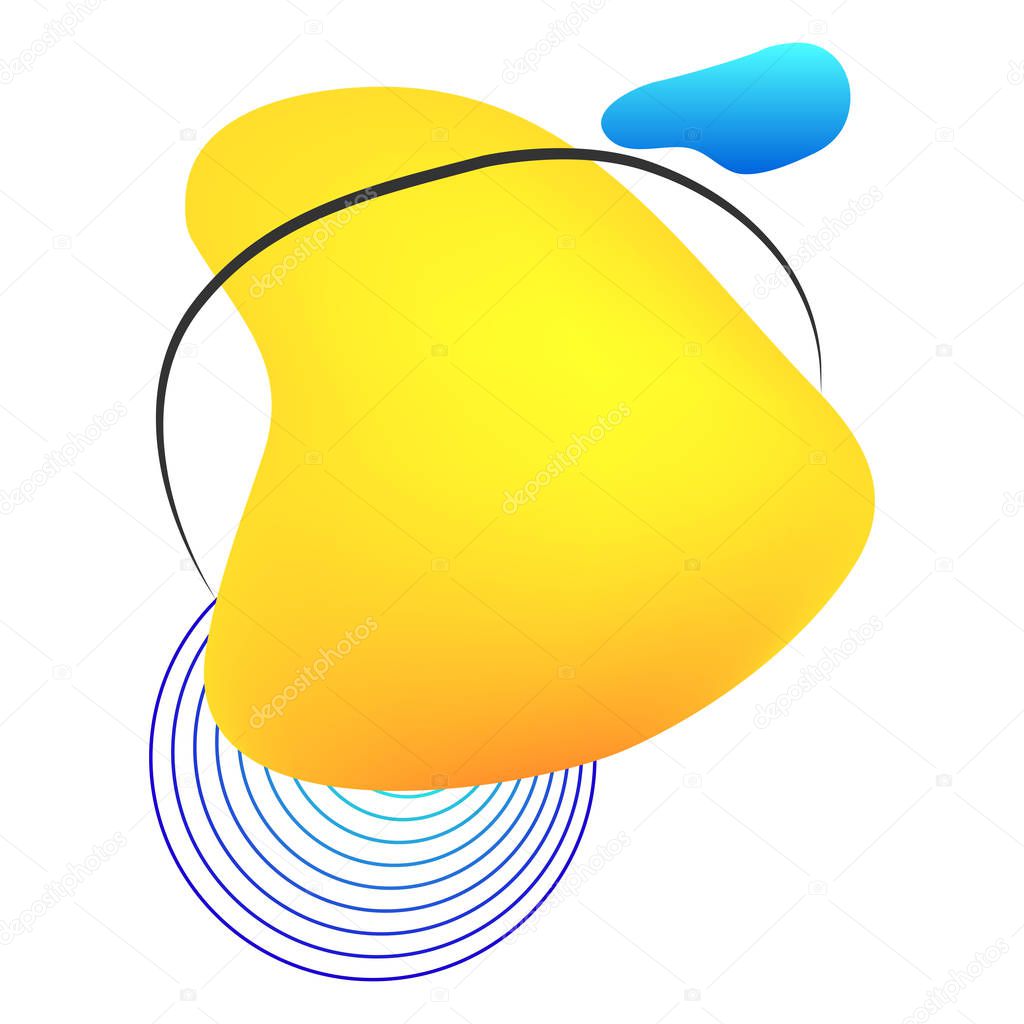 Yellow liquid blob with lines and circle. Dynamical colored circles and lines in free shape