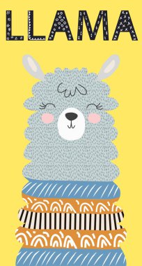 Sevimli komik lama yüz İskandinav tarzı düz tasarım el çizilmiş vektör illüstrasyon