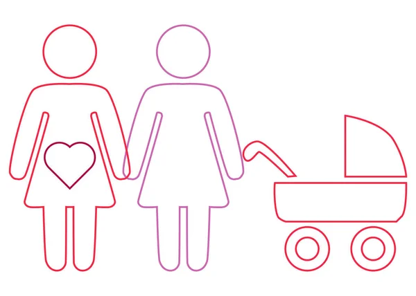 Схематическое изображение семейной пары лесбиянок с детьми — стоковый вектор
