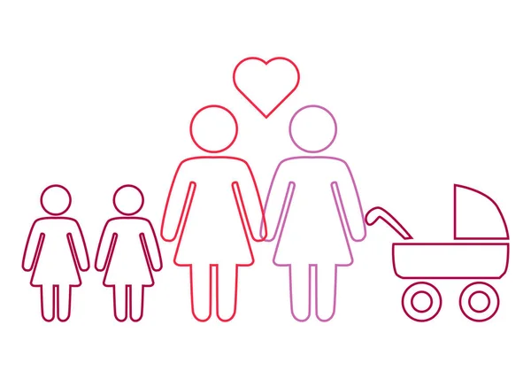 Μια σχηματική απεικόνιση ενός οικογενειακού ζευγαριού λεσβιών γυναικών με παιδιά — Διανυσματικό Αρχείο
