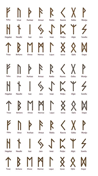 스칸디나비아 룬의 큰 세트, 표면에 우아한 골드 스탬핑, 패턴 — 스톡 벡터