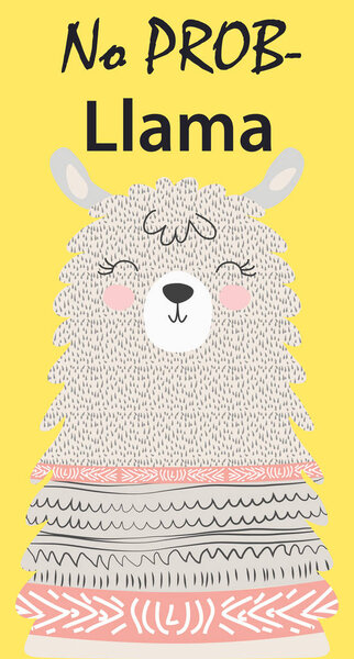 Hand drawn vector illustration of a cute funny llama. Isolated objects on white. Scandinavian style flat design.