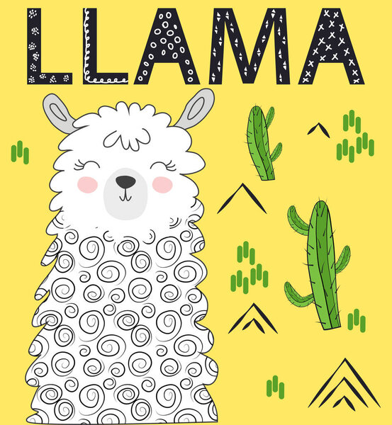 Motivation lettering with No drama llama. Chilling funny doodle alpaca or peru symbol lama