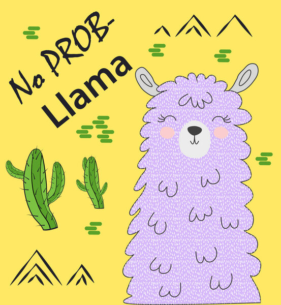 Motivation lettering with No drama llama. Chilling funny doodle alpaca or peru symbol lama