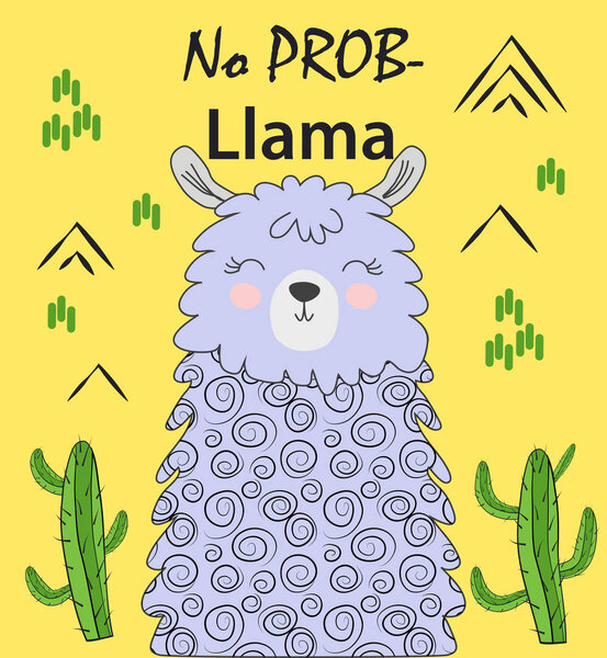 Motivation lettering with No drama llama. Chilling funny doodle alpaca or peru symbol lama