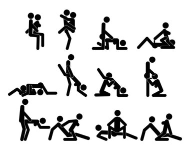 Karikatür Farklı Sex Pozlar veya Pozisyon Çift Set Konsept Passion Erotik Düz Tasarım Stil.