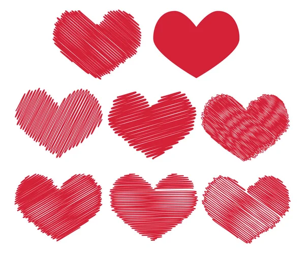 Elle çizilmiş kalpler. Sevgililer Günü için tasarım ögeleri. — Stok Vektör