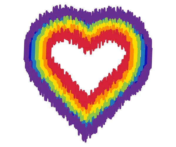 Σκίτσο της χρωματιστή καρδιά του ουράνιου τόξου με σταγόνες μπογιάς — Διανυσματικό Αρχείο