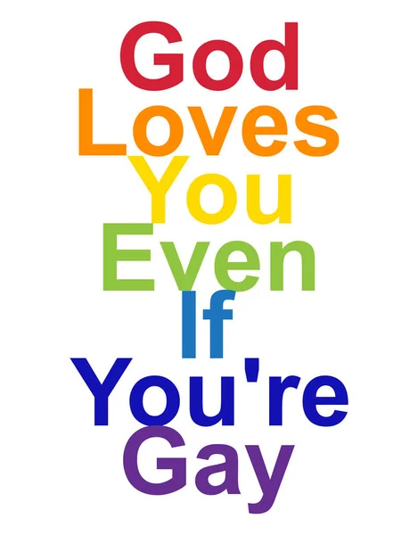 แนวคิดของ LGBT กระตุ้นให้เกิดประโยคในสีของสายรุ้ง พระเจ้ารักคุณ แม้ว่าคุณจะเป็นเกย์ — ภาพเวกเตอร์สต็อก