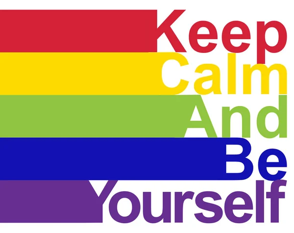 LGBT concept, motivating phrase in the colors of the rainbow. Keep calm and be yourself — Stock Vector