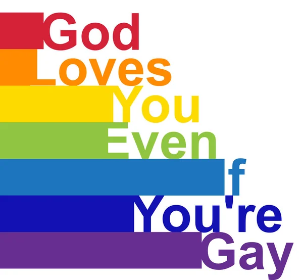 Concetto LGBT, frase motivante nei colori dell'arcobaleno. Dio ti ama anche se sei gay — Vettoriale Stock