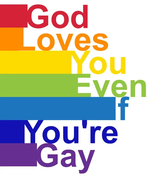 Concept LGBT, phrase motivante aux couleurs de l'arc-en-ciel. Dieu t'aime même si tu es gay — Image vectorielle