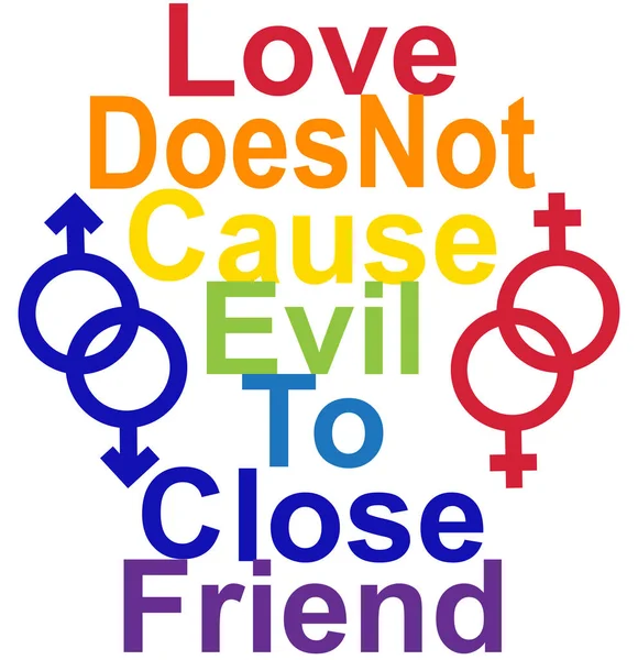 Concepto LGBT, frase motivadora en los colores del arco iris. El amor no hace mal a los amigos cercanos — Vector de stock